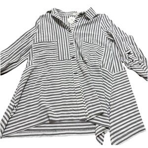Moonlight Bay Womens Shirt Top Blouse Size Xl Gray White Stripe NEW TAGS